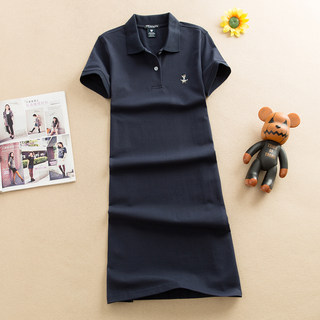 运动裙子女夏季新款polo领小熊衬衫式大码短袖连衣裙女学生A字裙