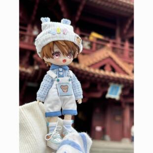 ob11娃衣蓝色可爱小熊背带裤套装BJD娃娃12分bjd素体配饰GSCYMY穿