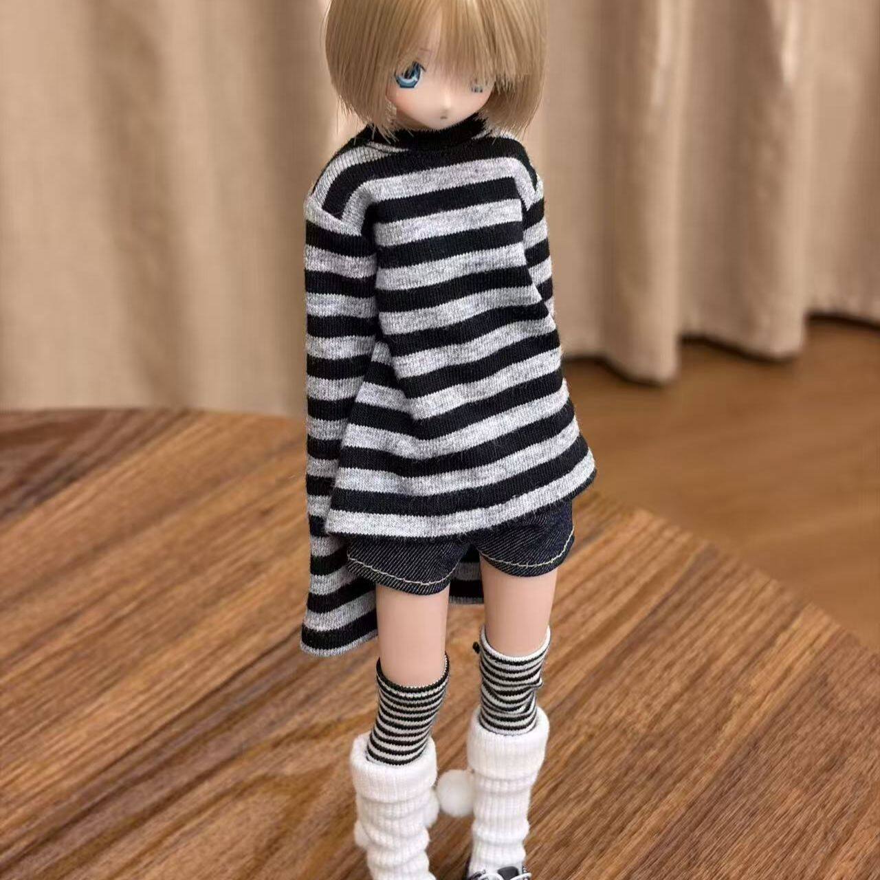 (仅娃衣)黑条纹上衣牛仔短裤套装Azone/ob22/blythe小布休闲套装图片