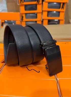 【H家】头层牛皮！合金头！撤柜黑色自动扣皮带高档商务腰带1W005