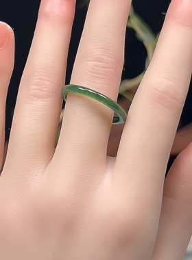 23-24号20.5mm天然A货翡翠玉戒指老坑水润满绿细条素圈指环戒圈