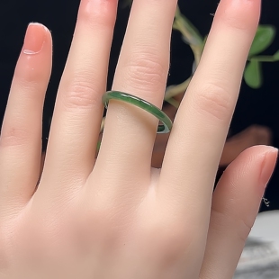 23-24号20.5mm天然A货翡翠玉戒指老坑水润满绿细条素圈指环戒圈