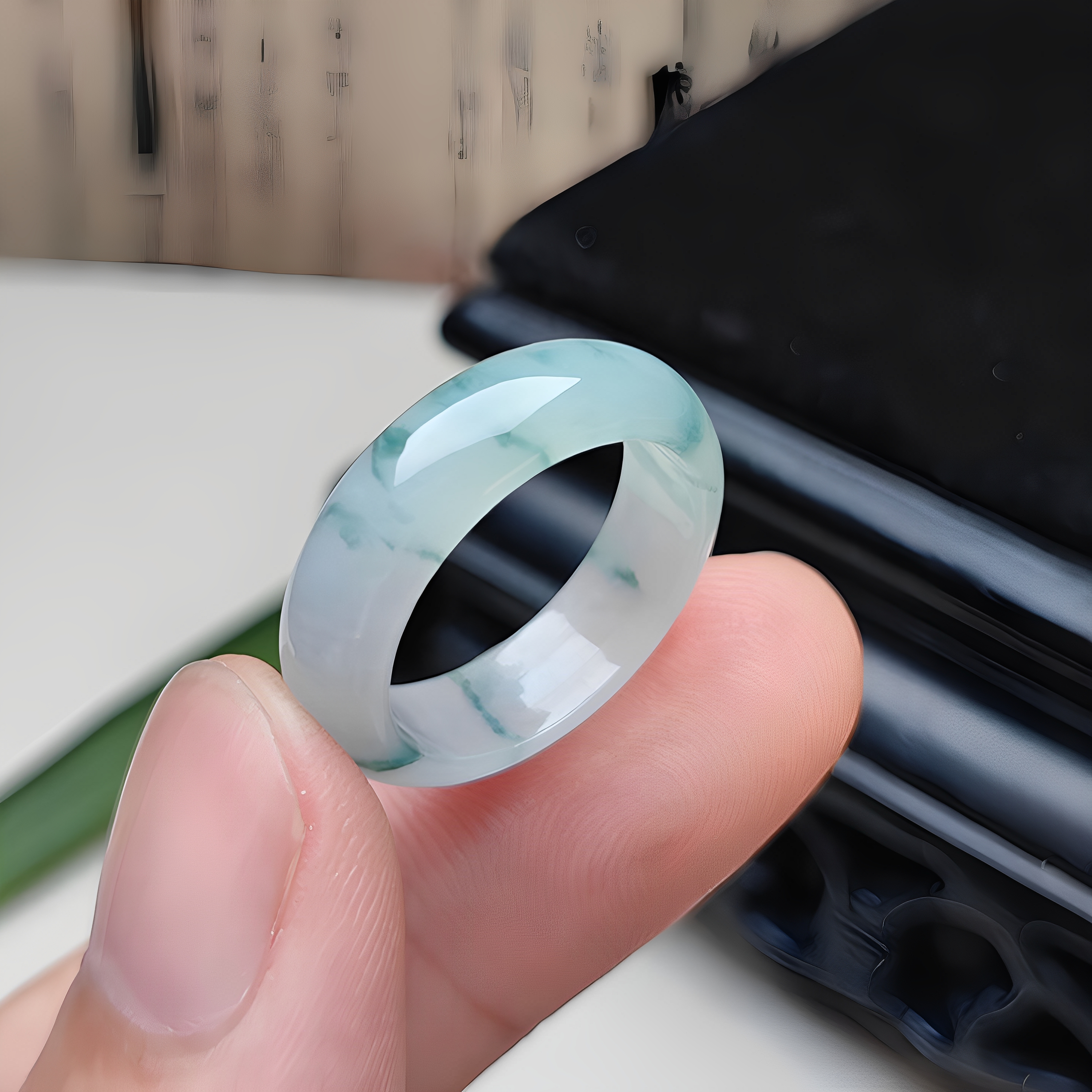 18.1MM冰种飘花翡翠戒指