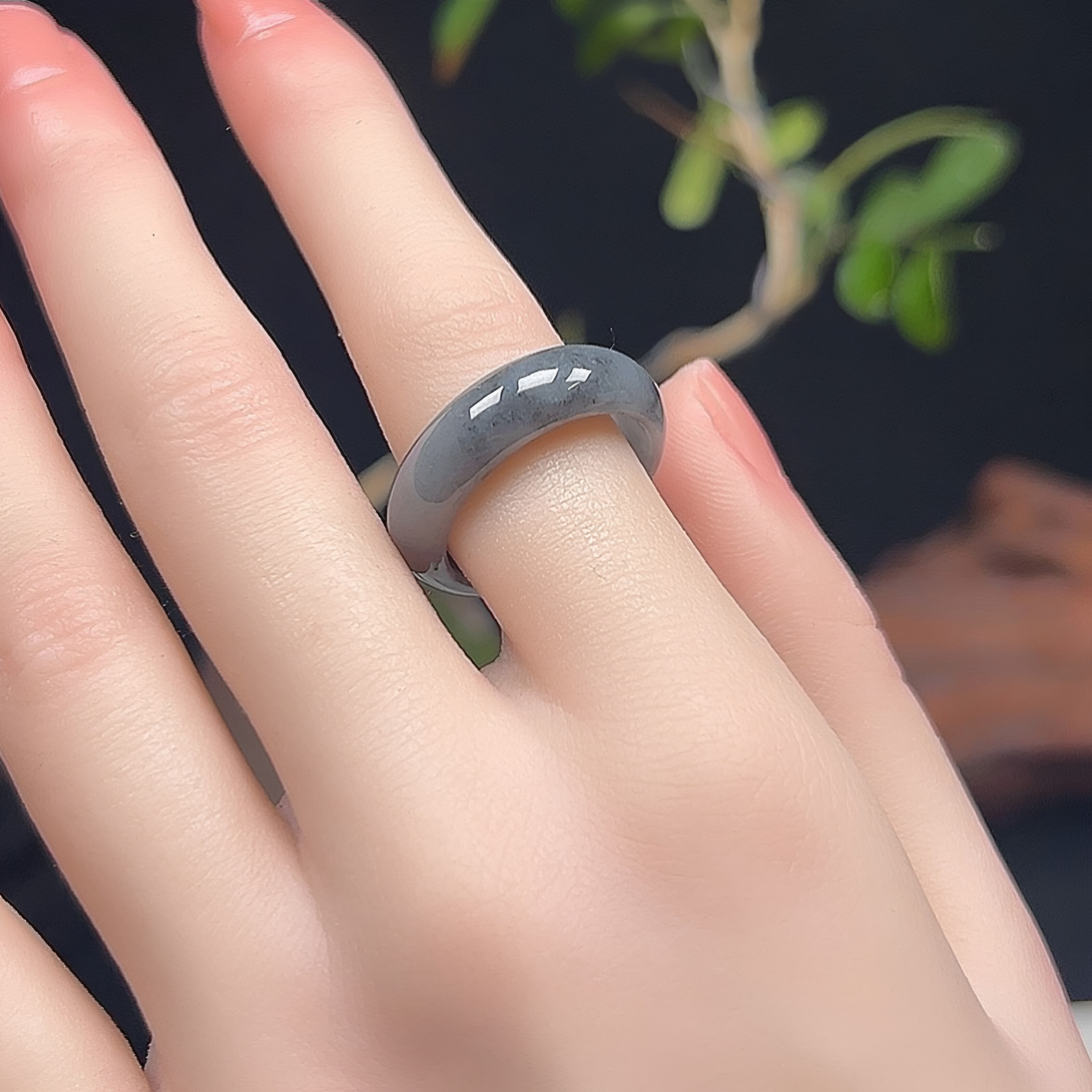 19号18.8mm天然缅甸A货翡翠玉石戒圈老坑乌鸡种圆润指环男款戒指