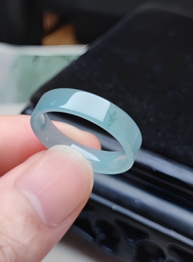 23-24号20.2MM翡翠书面平面戒指A货危地马拉蓝水飘花指环