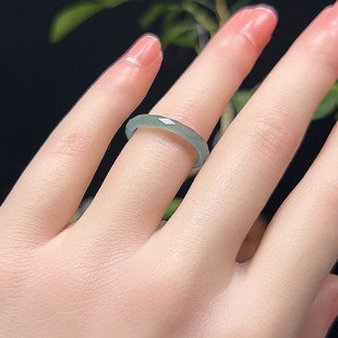 13号16.8mm老坑冰蓝水细条戒圈天然A货翡翠玉石玉戒指切割面轻奢