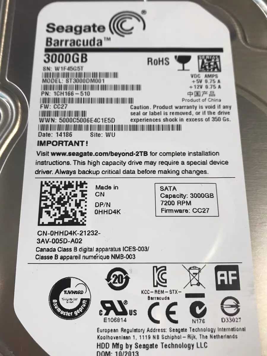 0HHD4K Dell/戴尔3T 3.5寸 sata  ST3000DM001 拆机原装0HHD4K