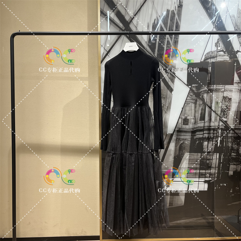欧时力1TY408600F专柜正品2023冬季新款长袖针织连衣裙纱裙1090
