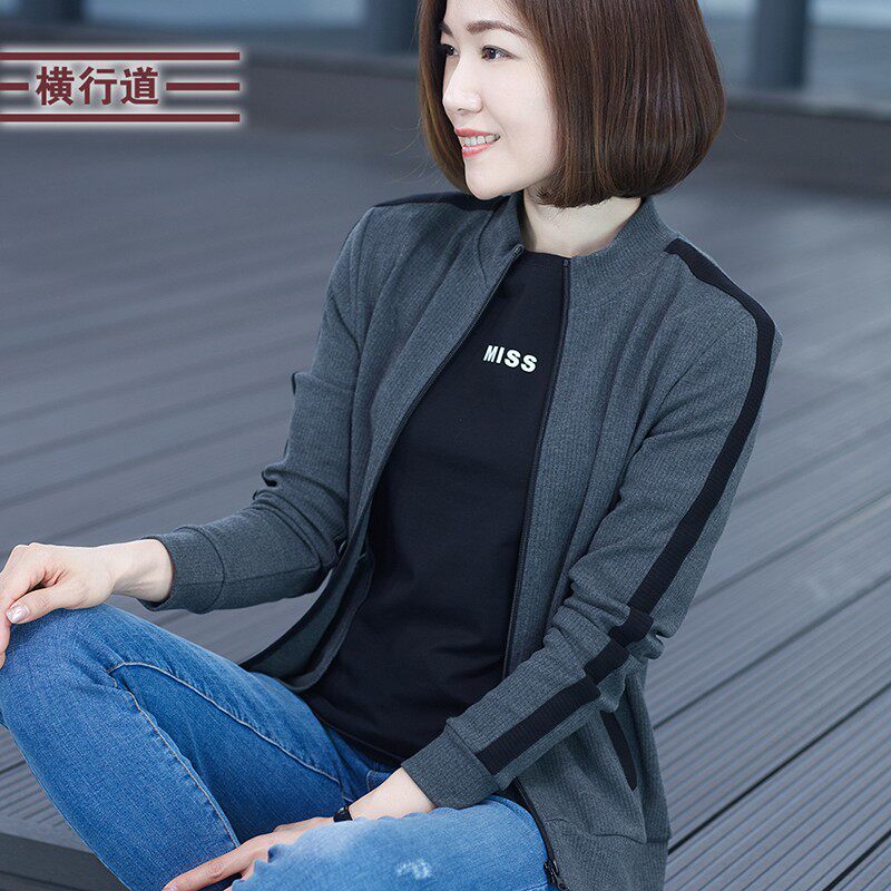 2021秋装新款半高领加绒黑色长袖休闲外套纯色拉链撞色上衣服纯棉