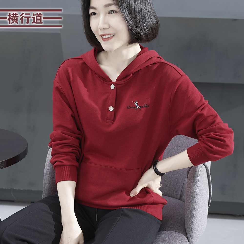 2024新款春装连帽绣花宽松长袖卫衣女装大码妈妈运动休闲显瘦上衣