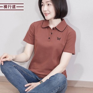 2025年夏装 设计感正肩上衣服纯色 新款 学院风休闲POLO领T恤女短袖
