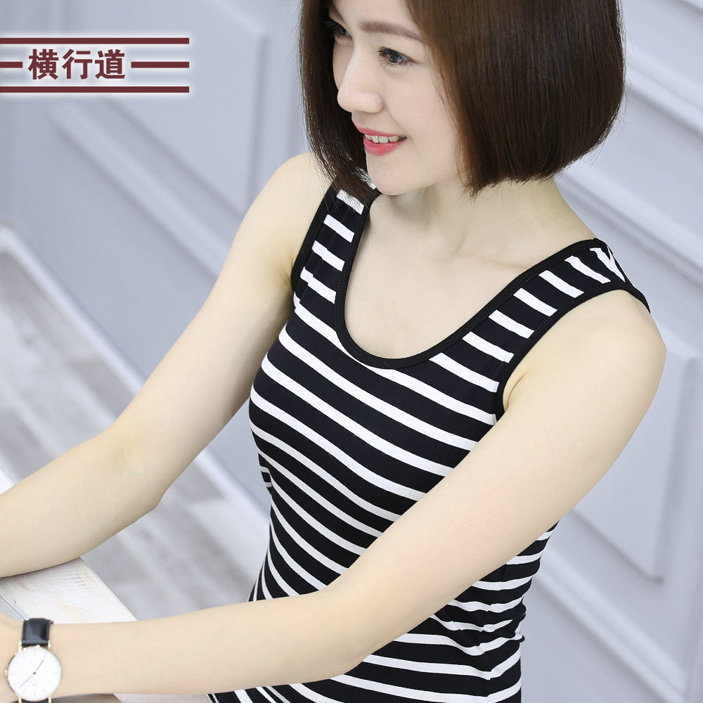2021夏装上衣新款黑白条纹莫代尔短款吊带背心女式外穿无袖打底衫