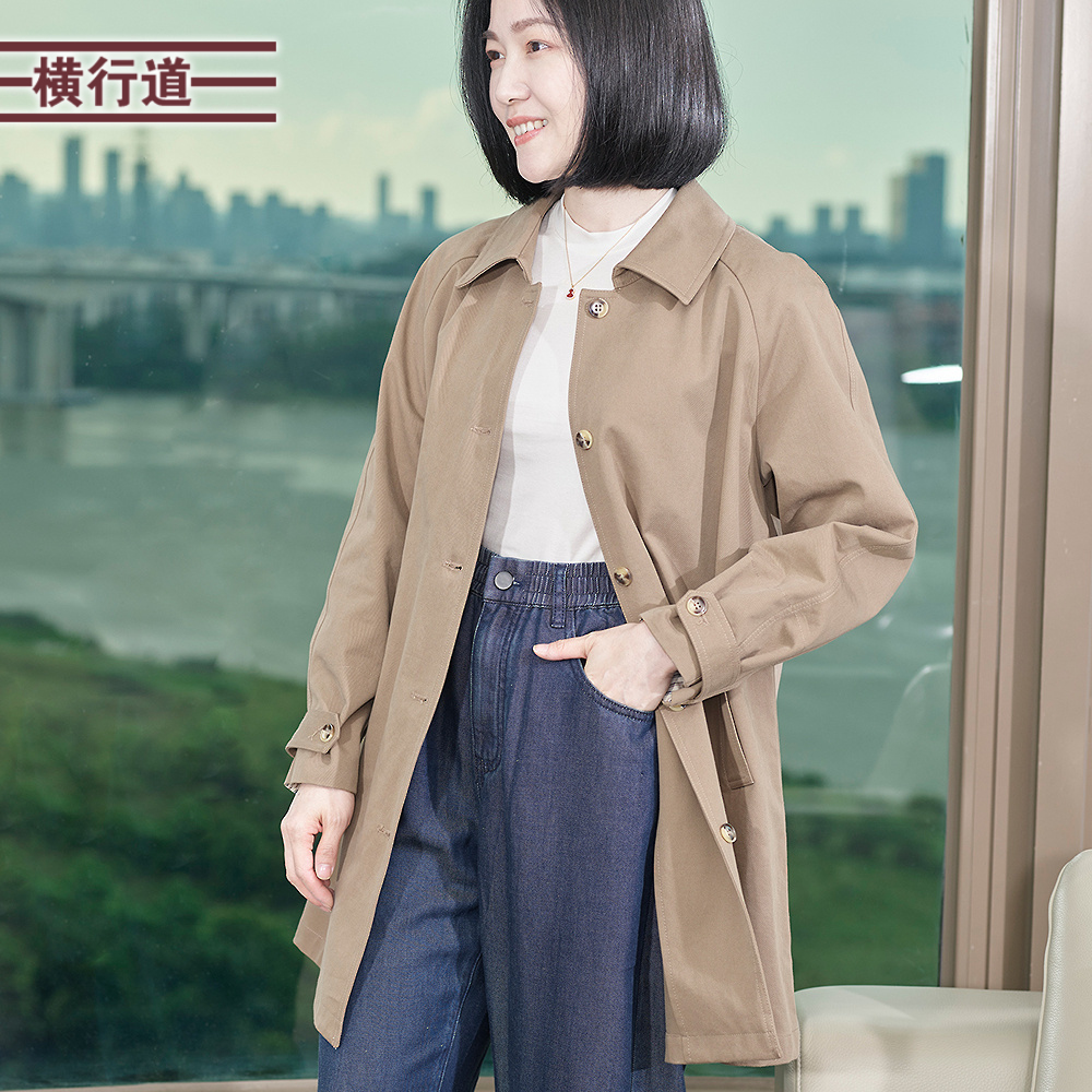 横行道单排扣中长款风衣女外套
