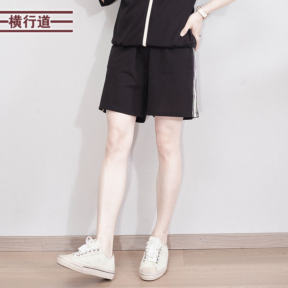 运动风撞色短裤女百搭松紧腰