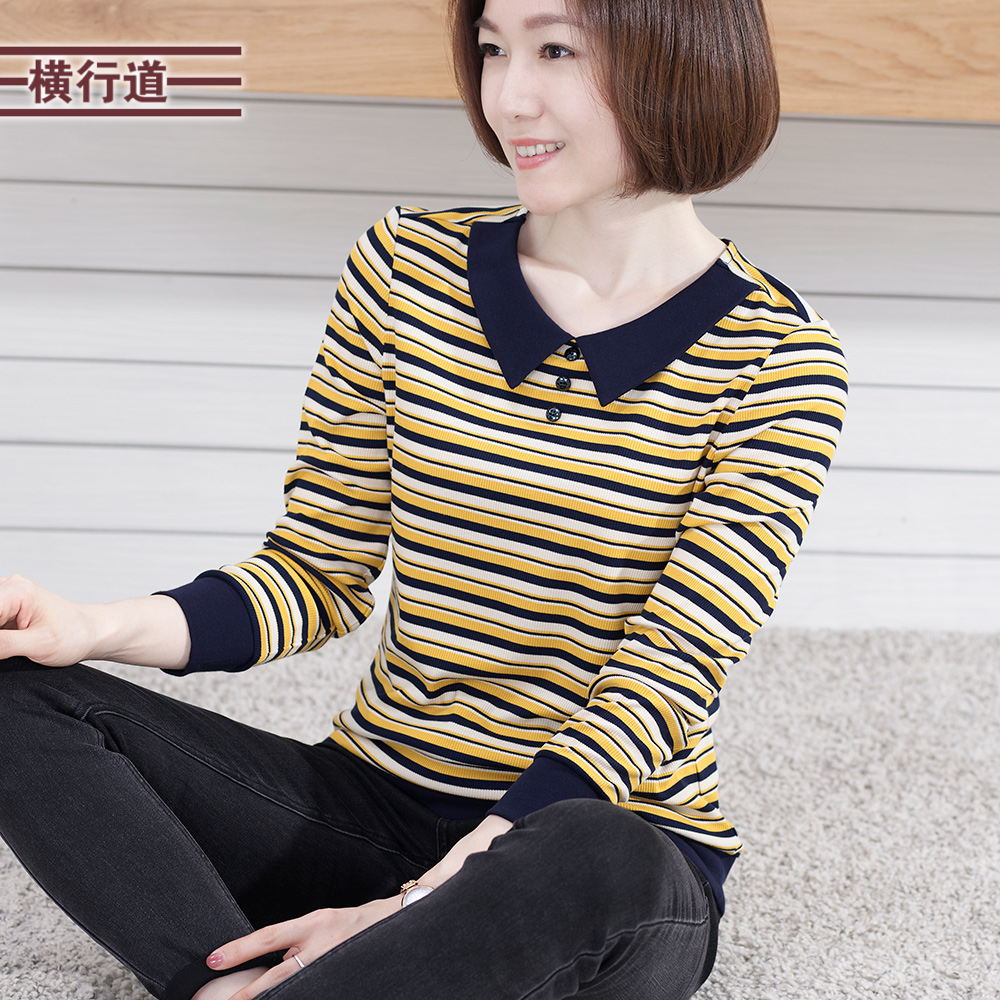 横行道长袖休闲常规条纹