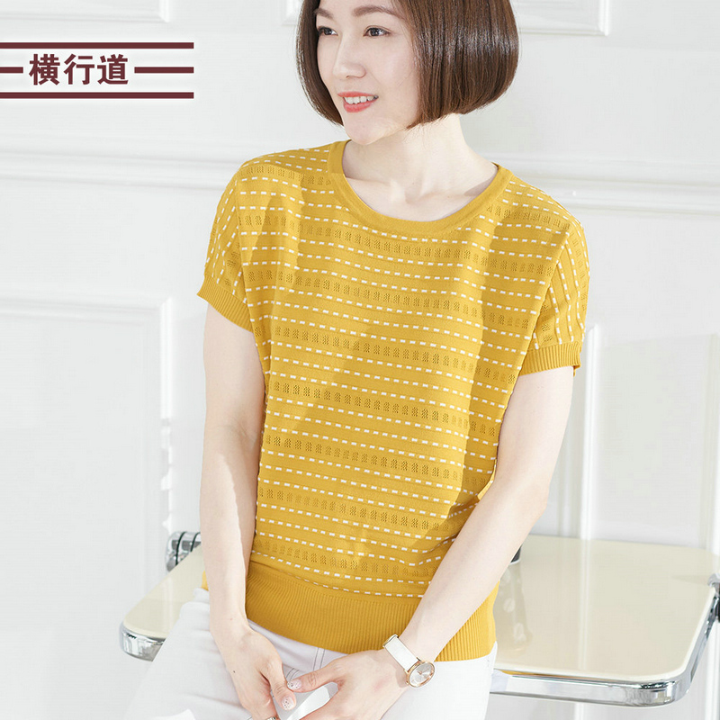 圆领条纹宽松针织衫上衣大码女装