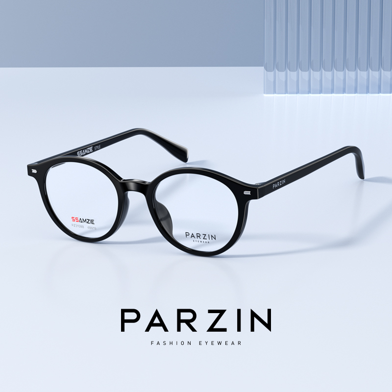 帕森眼镜男女时尚文艺素颜黑色圆框防蓝光可配度数近视镜PZ31088