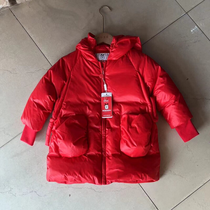 断码特价新品冬儿童外套90白鸭绒女童羽绒服加厚宝宝大红羽绒年服