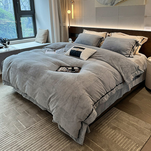 冬季保暖牛奶绒四件套简约床单式