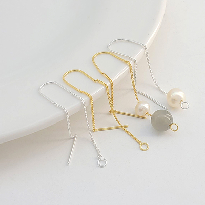 18K包金保色防过敏U字形耳线针式长款耳环流苏配饰diy串耳饰材料