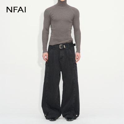 NFAI高领坑条长袖修饰/软糯