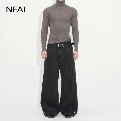 NFAI高领坑条长袖修饰/软糯