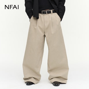 宽松廓形 进口面料 自然水洗 双褶长裤 NFAI