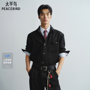 潮流后背主题刺绣黑色长袖 商场同款 太平鸟男装 B1CHG1247 衬衫