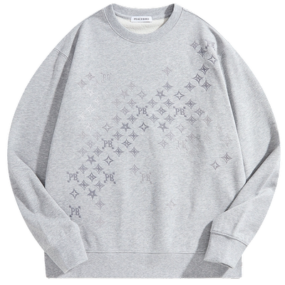 太平鸟男装 休闲卫衣男星星印花宽松圆领套头灰色卫衣潮