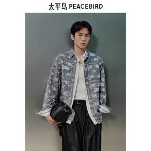 时尚 外穿式 衬衫 太平鸟男装 长袖 男士 潮流休闲新中式 休闲衬衫