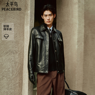 绵羊皮夹克新款 太平鸟男装 油蜡真皮外套潮B1BDF4F07 锋度皮衣