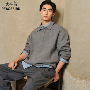 宽松纯色polo领毛衣休闲毛衫 新款 男 休闲毛衣2025秋季 太平鸟男装