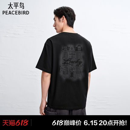 太平鸟男装纯棉印花短袖T恤潮流潮牌宽松半袖青年时尚体恤夏新款