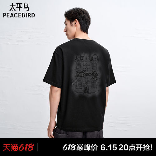 太平鸟男装纯棉印花短袖T恤潮流潮牌宽松半袖青年时尚体恤夏新款