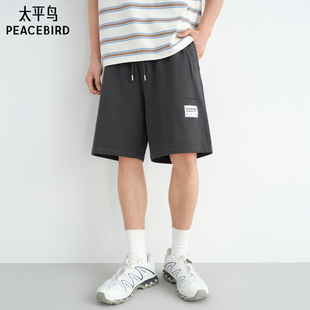 休闲裤 宽松直筒五分裤 24夏新款 黑色运动中短裤 潮 男士 太平鸟男装