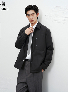 【商场同款】太平鸟男装 商务休闲黑色衬衫式羽绒服男B1ACF4B33