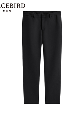 太平鸟男装 黑色休闲裤男直筒垂感羊毛西裤B1GAD4V09