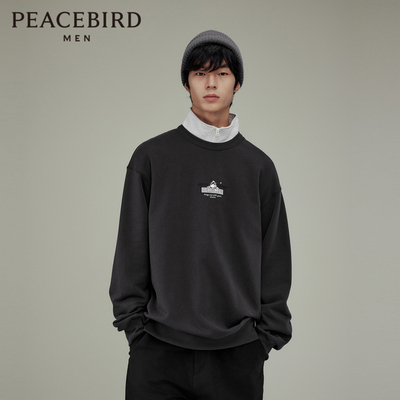 【商场同款】太平鸟男装圆领卫衣2023冬新款刺绣上衣潮B2CRD4330