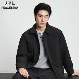休闲印花羽绒冬季 羽绒服满版 防寒外套 黑色夹克式 太平鸟男装