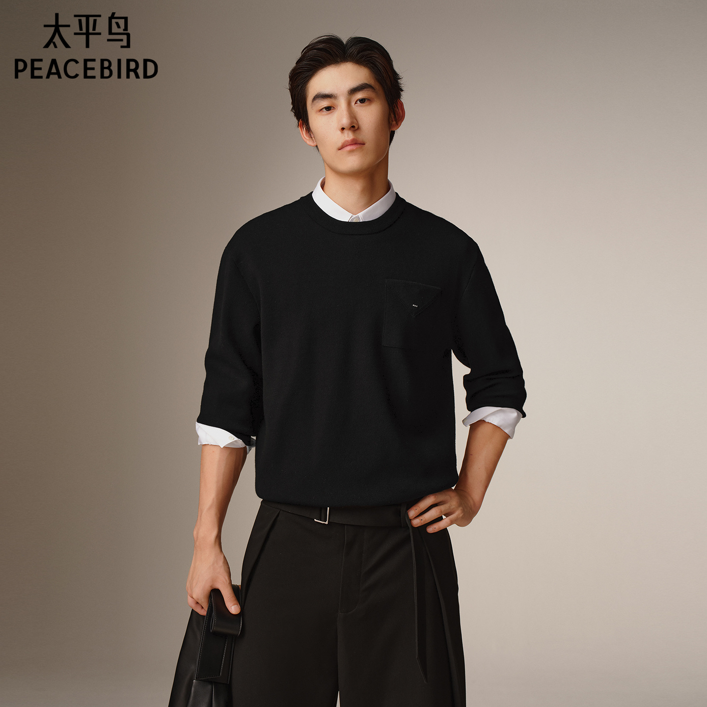 【商场同款】太平鸟男装 2025年冬季新款黑色针织毛衣男B1EBF4239