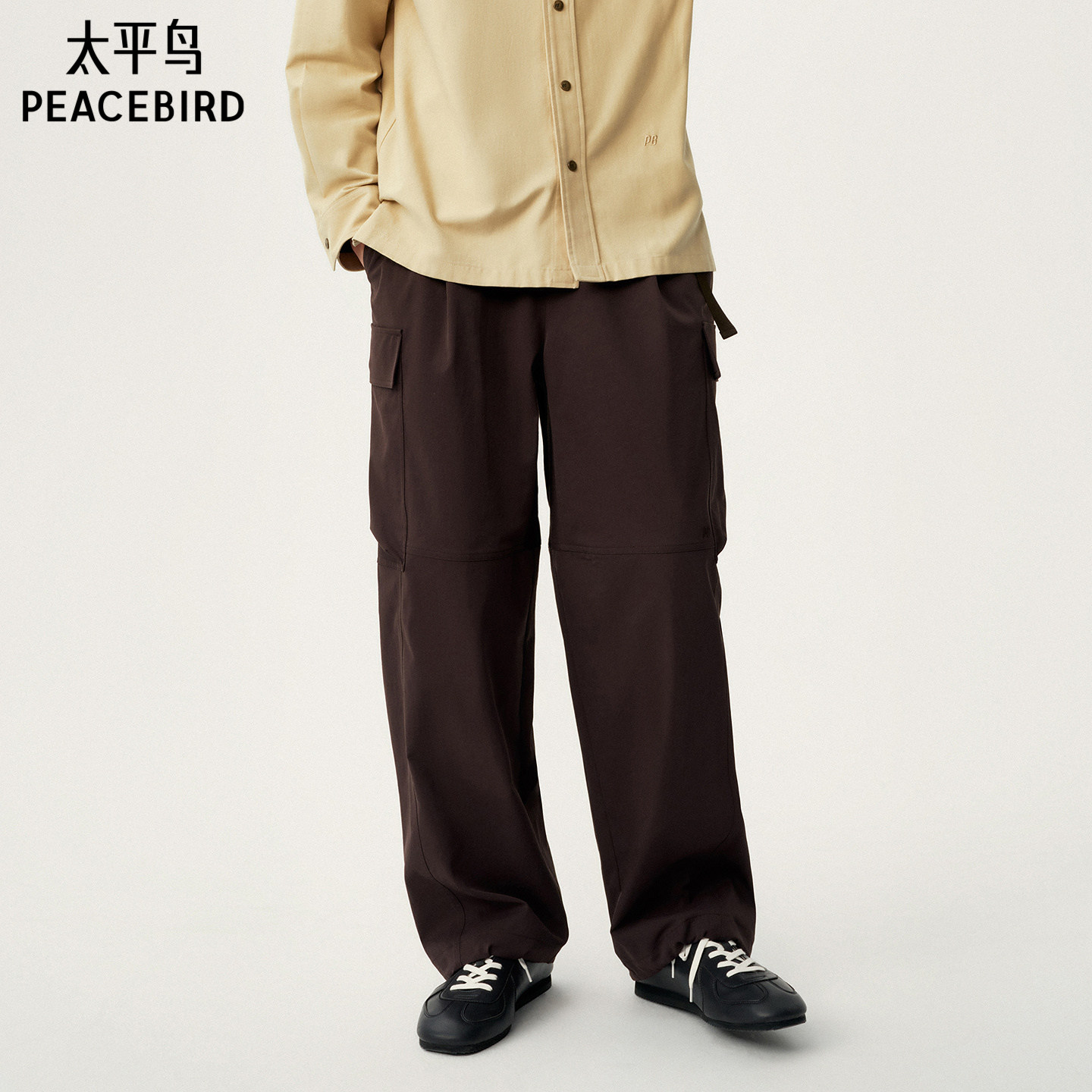 【商场同款】太平鸟男装 潮流棕色工装口袋休闲长裤男B2GLG1367,男装,休闲裤,淘宝优惠券,粉丝福利购,淘宝优惠卷