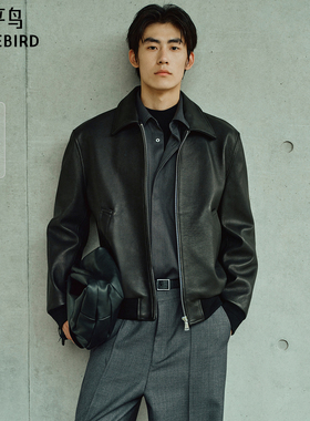 【锋度皮衣】太平鸟男装山羊皮外套潮流新款真皮夹克B1BDF4F08
