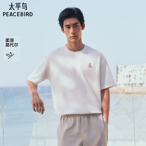 【肌理感】太平鸟男装纯色logo刺绣T恤2026夏季新款圆领通勤短袖