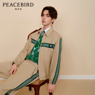 太平鸟男装 2023年秋季新款条纹夹克男士休闲外套潮