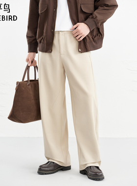 【质感卫裤】太平鸟男装休闲裤26春季新款宽松肌理运动百搭弯刀裤