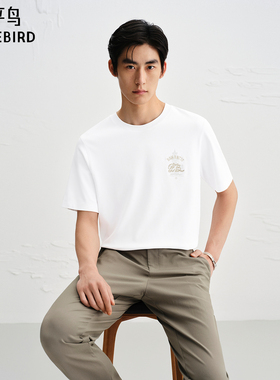 【商场同款】太平鸟男装 2025年秋季新款白色短袖T恤男B1CNF3406