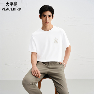 体恤 T恤青年老钱风通勤纯色t时尚 太平鸟男装 精密刺绣白色短袖