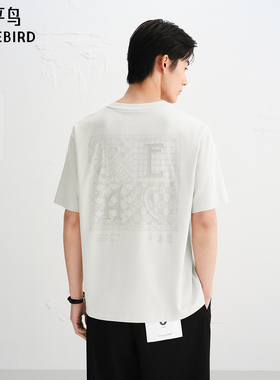 【商场同款】太平鸟男装 美式刺绣休闲白色圆领短袖T恤B1CNF3115