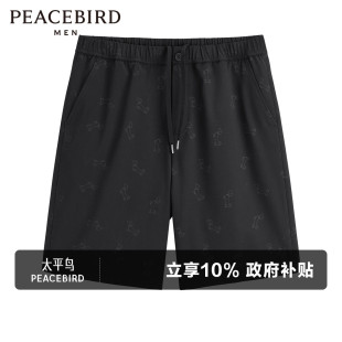 五分中裤 男满印修身 男 黑色老花松紧腰抽绳休闲短裤 太平鸟男装