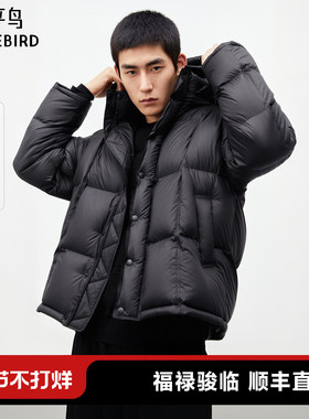 【95%进口鸭绒】太平鸟男装 连帽羽绒服冬面包服防寒短款排骨外套
